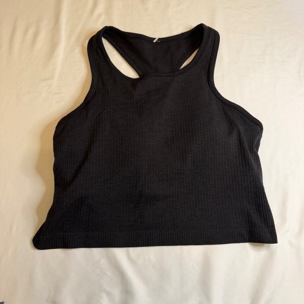 Lululemon Ebb to Street Racerback Crop Tank Top Black Ribbed Size 12